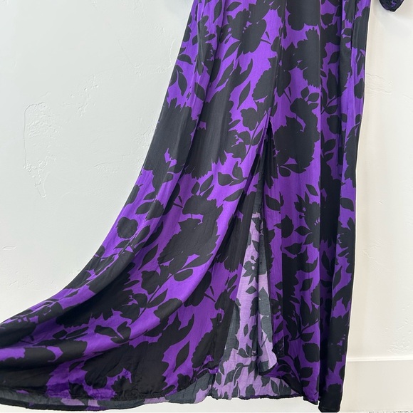 Delfi Collective V-neck Maxi Dress Anthropologie Silk Blend Purple Floral Pocket - Picture 6 of 12